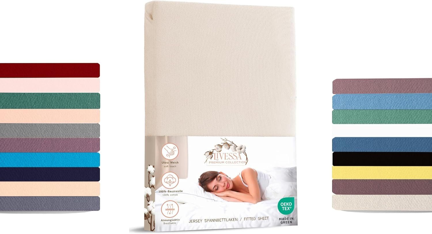 livessa Spannbettlaken Jersey Spannbettlaken Bettlaken Spannbetttuch Baumwolle Rundumgummi, Jersey, Gummizug: Rundumgummizug, In 9 Größen und vielen Farben erhältlich aus 100% Baumwolle