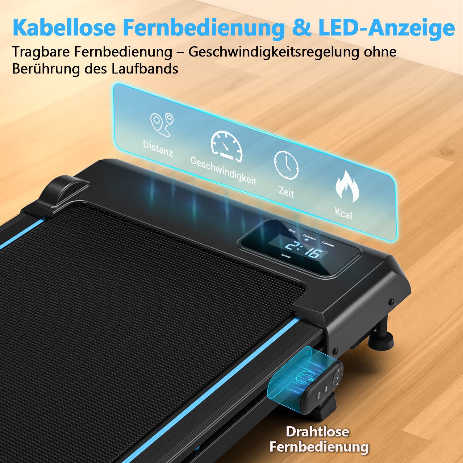 VANNECT Laufband für Zuhause mit 9% Steigung, 2,75HP Tragbares Walking Jogging Pad (1-tlg., LED-Anzeige, Magnetische Fernbedienung), 1-10KM/H, Doppelter Stoßdämpfung Bis 150kg Belastbar