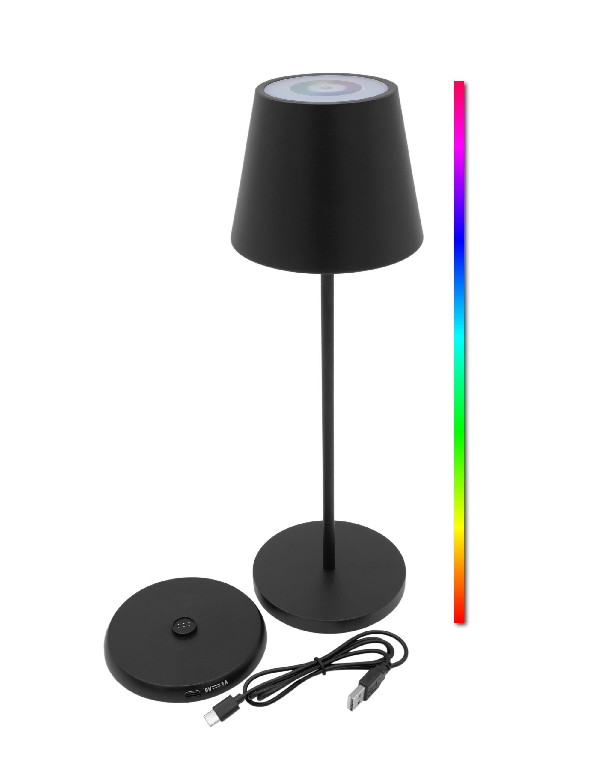 Spetebo LED Tischleuchte LED Akku Touchleuchte Multi Color mit Ladestation - 35 x 11 cm, LED, multicolor, Rainbow Tischlampe mit Timer für Außen und Innen