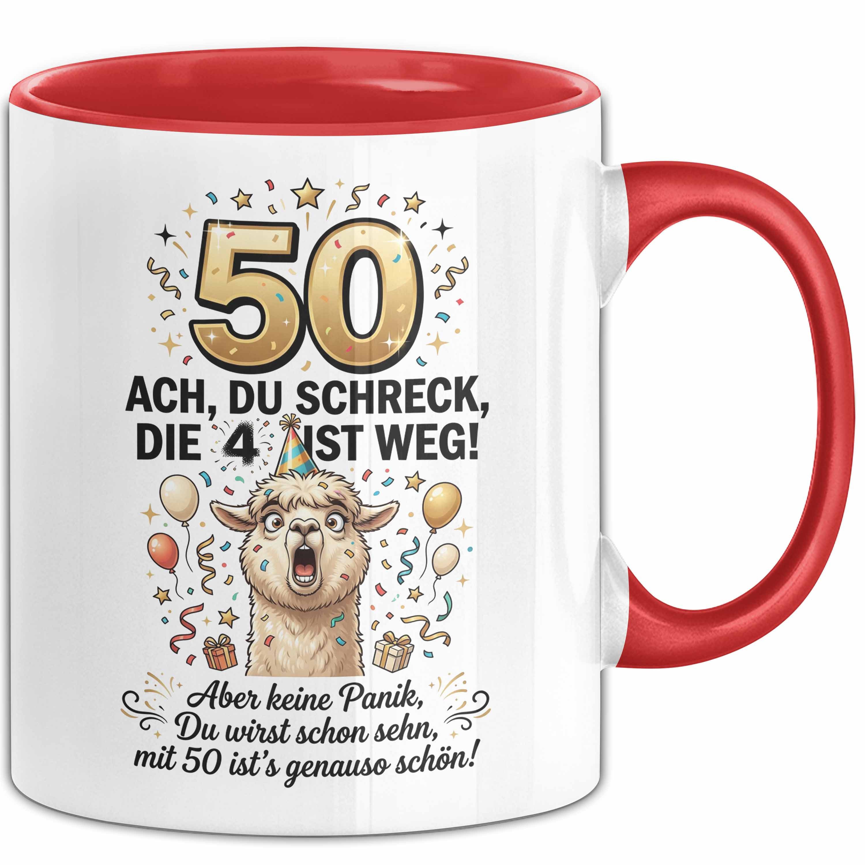Trendation Tasse 50 Geburtstag Tasse Geschenk Ach Du Schreck Die 4 Ist Weg Geschenkidee, Keramik