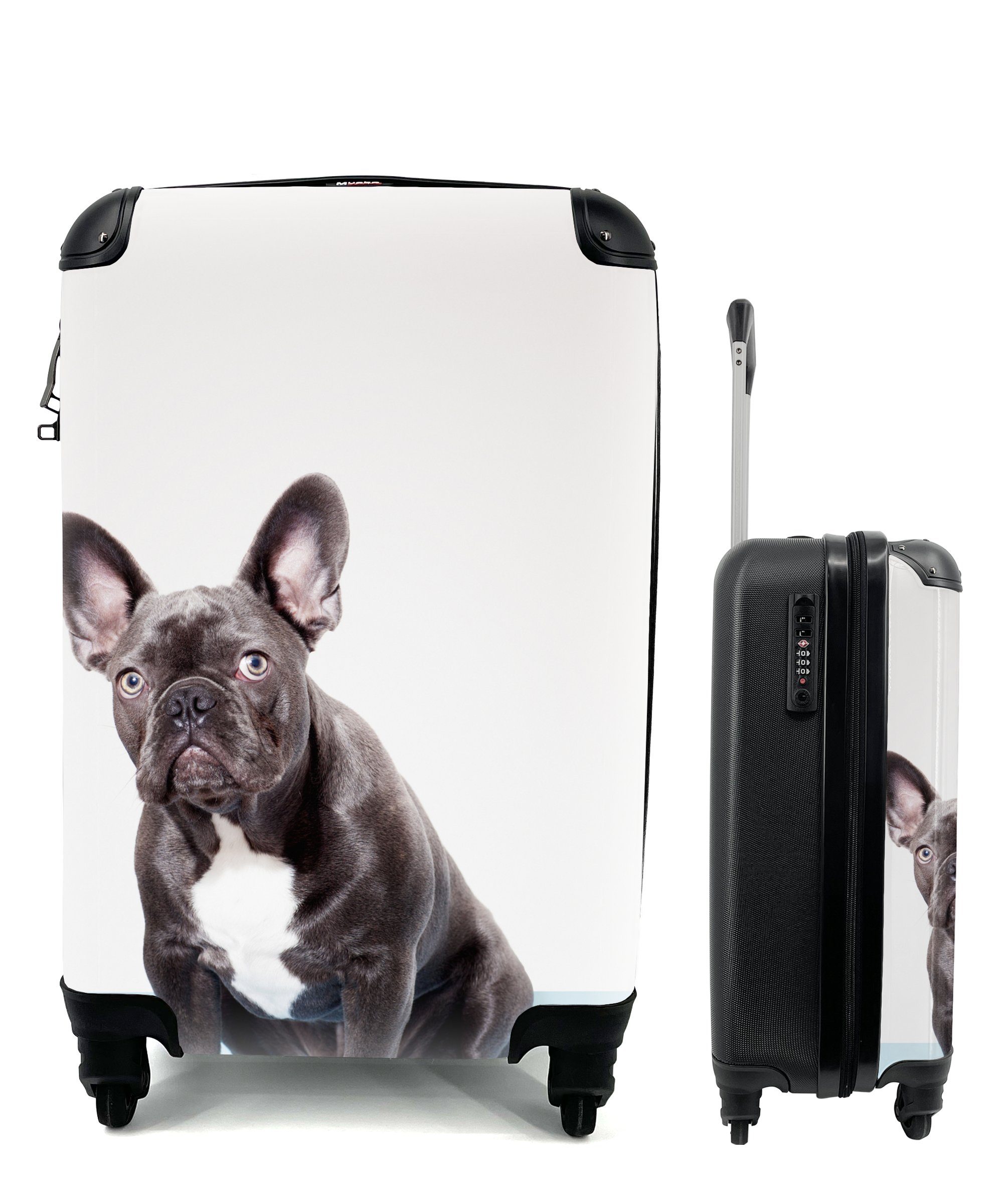 MuchoWow Handgepäckkoffer Französische Bulldogge - Portrait - Schwarz, 4 Rollen, Reisetasche mit rollen, Handgepäck für Ferien, Trolley, Reisekoffer | Handgepäck-Koffer