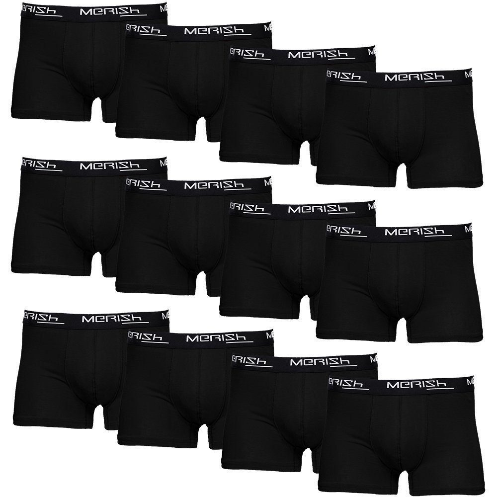 MERISH Boxershorts Herren Männer - perfekte 218b-schwarz Unterhosen 12er (Vorteilspack, 7XL Passform Qualität Premium Pack) S Baumwolle