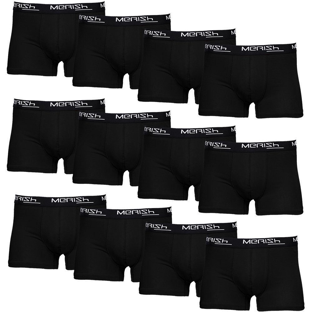 Qualität (Vorteilspack, perfekte Passform Premium S Herren 7XL Pack) Baumwolle 12er Boxershorts - Unterhosen Männer 218b-schwarz MERISH