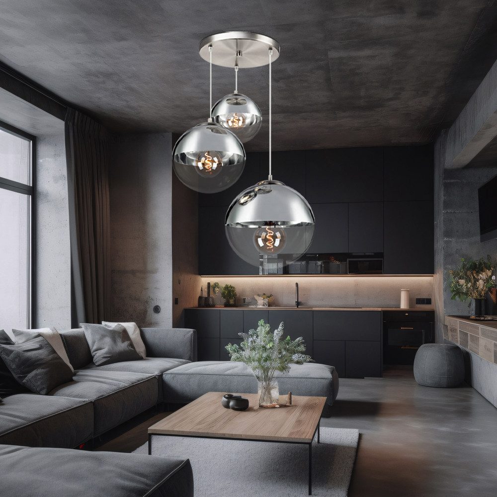 GLOBO LIGHTING Kugelleuchte, Leuchtmittel nicht inklusive, Hänge Leuchte Kugeln transparent Glas Nickel matt Chrom Wohn Zimmer