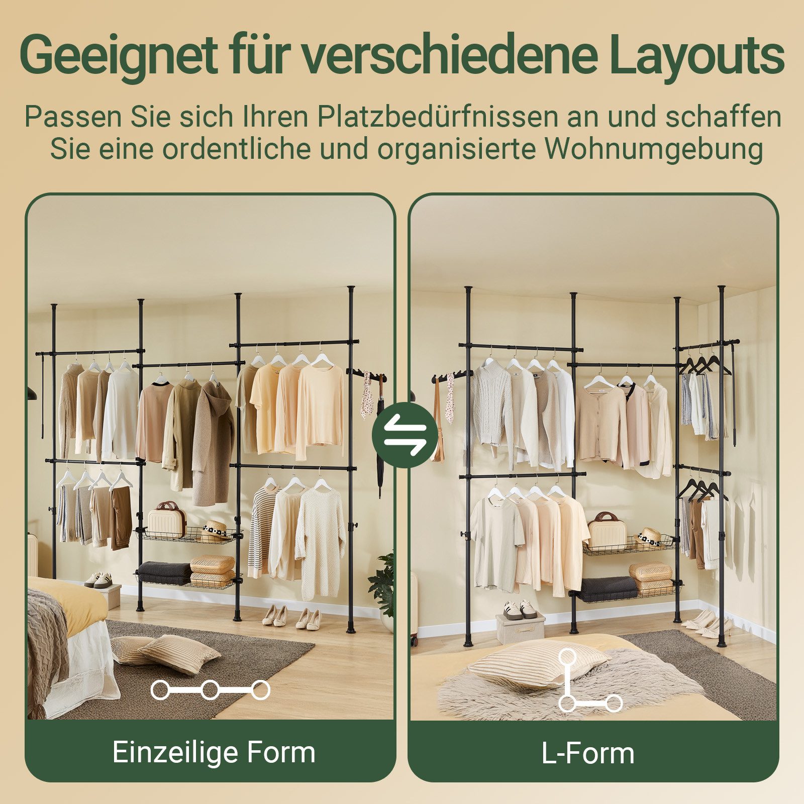 SoBuy Kleiderständer KLS04, Garderobenständer Kleiderschrank, verstellbares Regal, Schlafzimmer