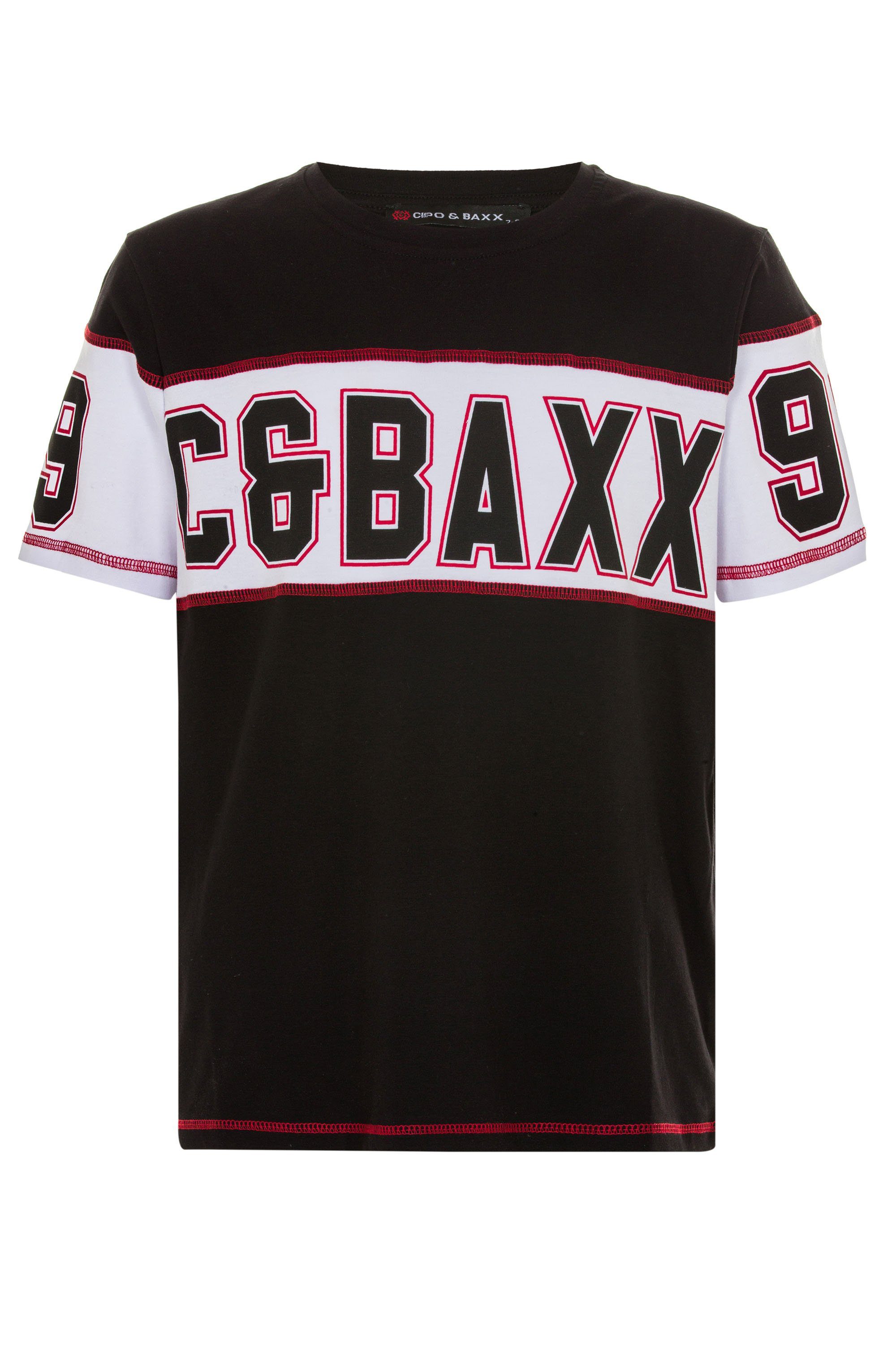 Cipo & Baxx mit schwarz coolem T-Shirt Markenprint
