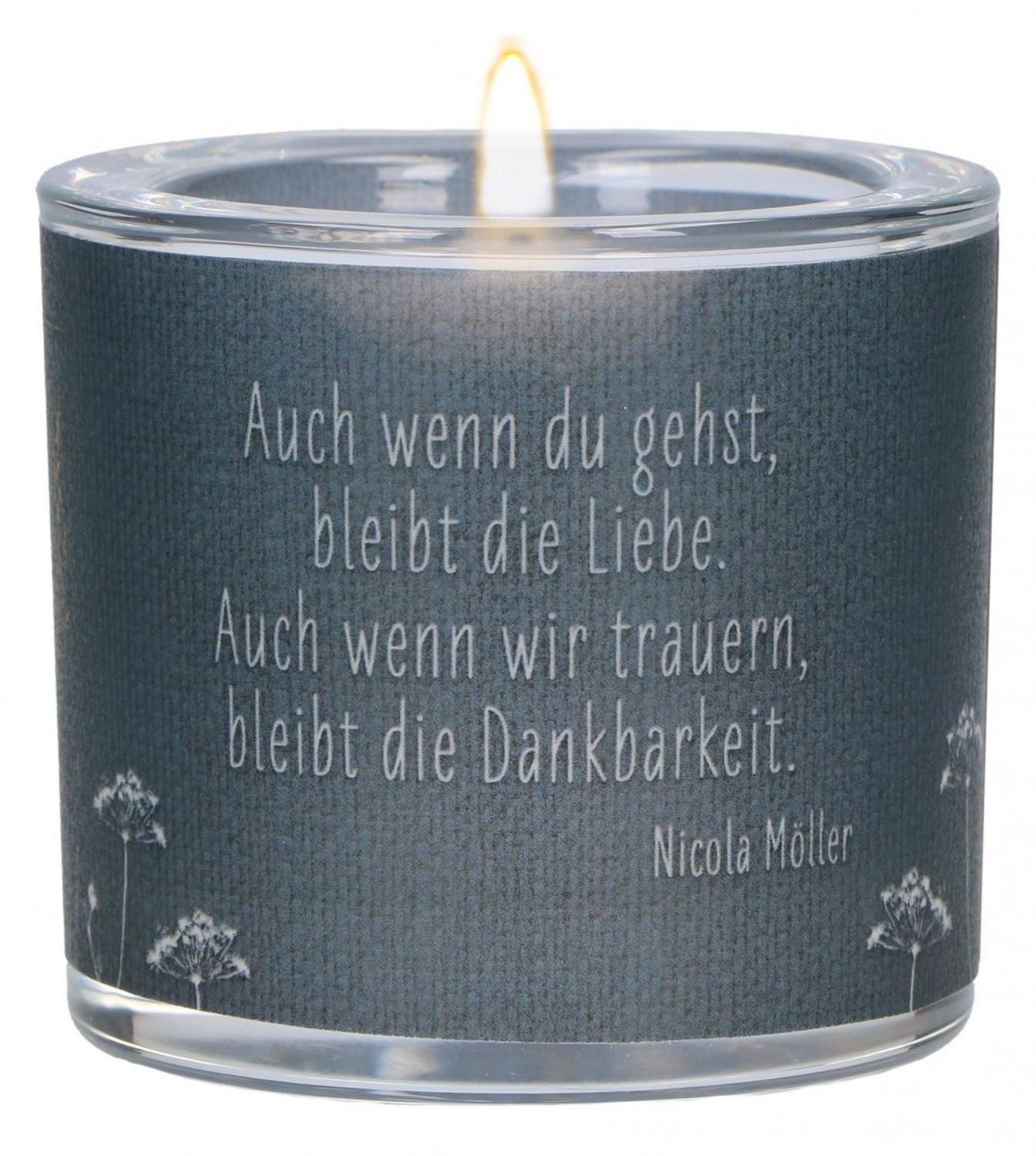 Kerzenleuchter Glaswindlicht zur Trauer - Die Liebe bleibt