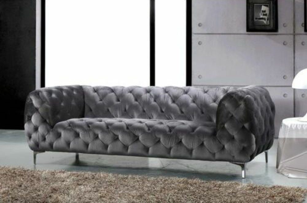 Sitzer Couch Sofa Polster Sofa, Textil Chesterfield Grau 3 Samt JVmoebel Stoff