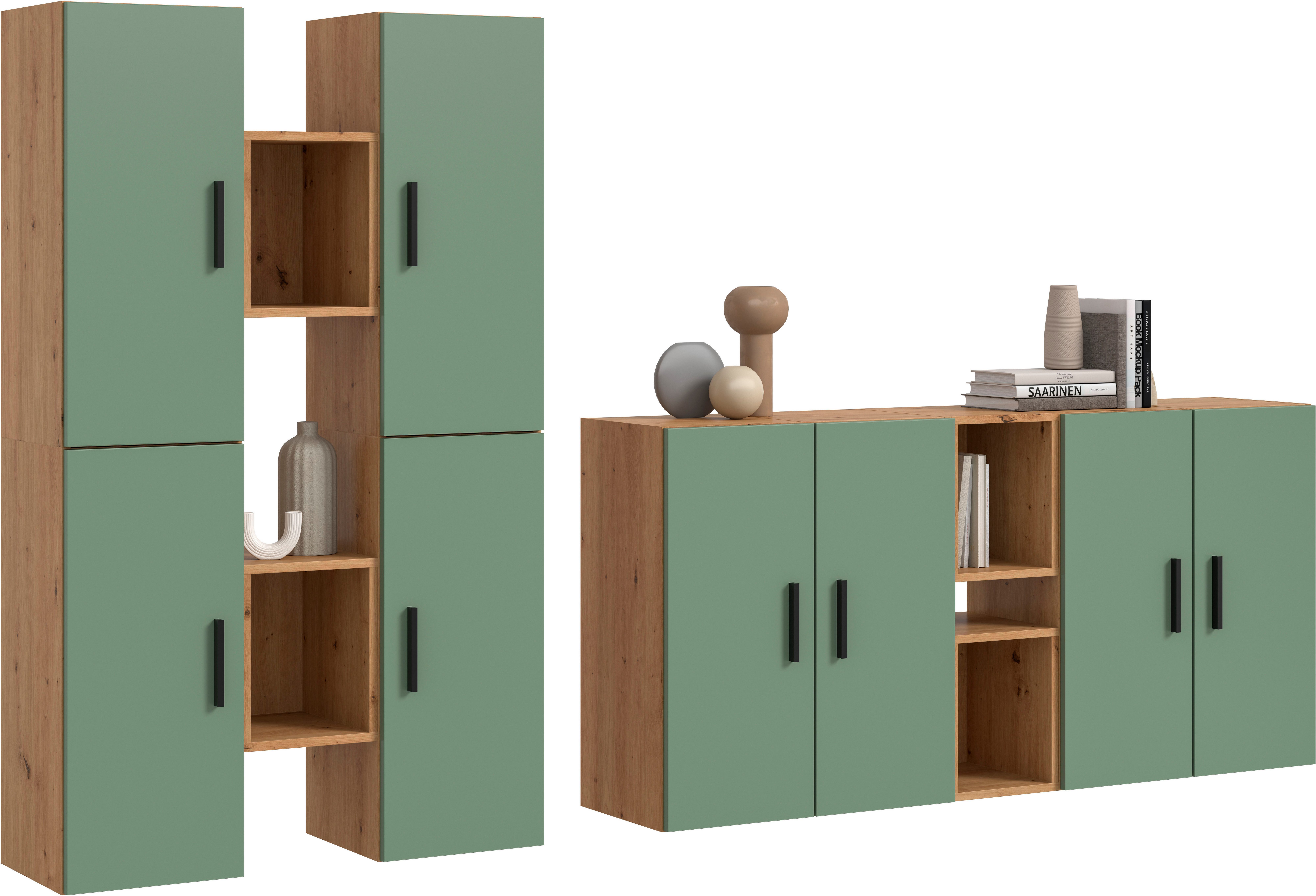 Home affaire Schrank-Set ENESTE, 12-teilig, in verschiedenen Farben, individuell kombinierbar, (4-St., verschiedenste Kombinationmöglichkeiten, stehend oder hängend), Stauraumelement, Kombination, Wohnkombination, Schrankwand, Lowboard