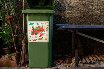 MuchoWow Wandsticker Weltkarte Kinder - Australien - Rot (1 St), Mülleimer-aufkleber, Mülltonne, Sticker, Container, Abfalbehälter