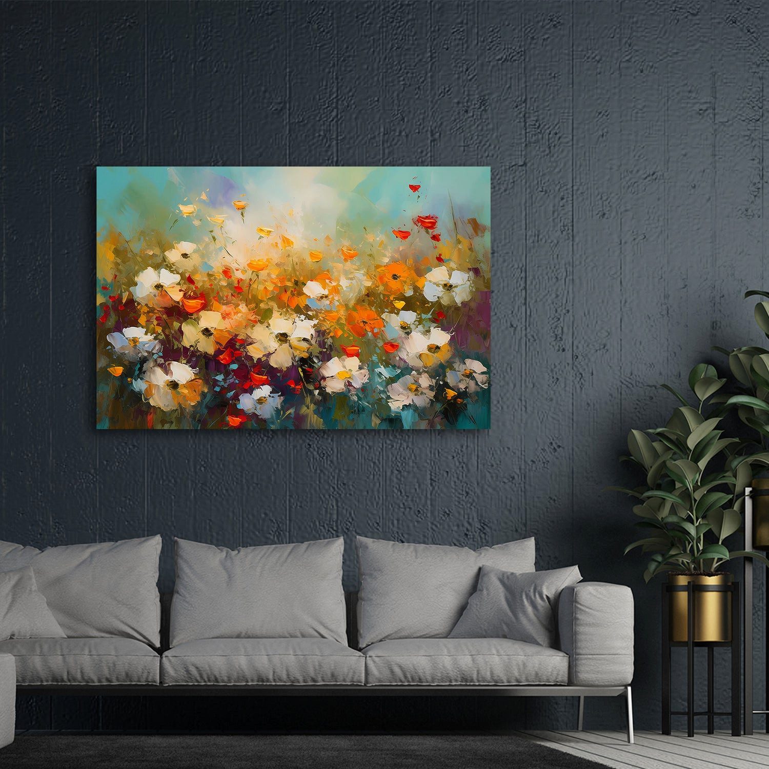 Artedinoi Leinwandbild Abstrakt Blumenwiese lebendig Wandbild Leinwandbild Kunstdruck XL Wand, Lebendige Blumenwiese, abstrakt