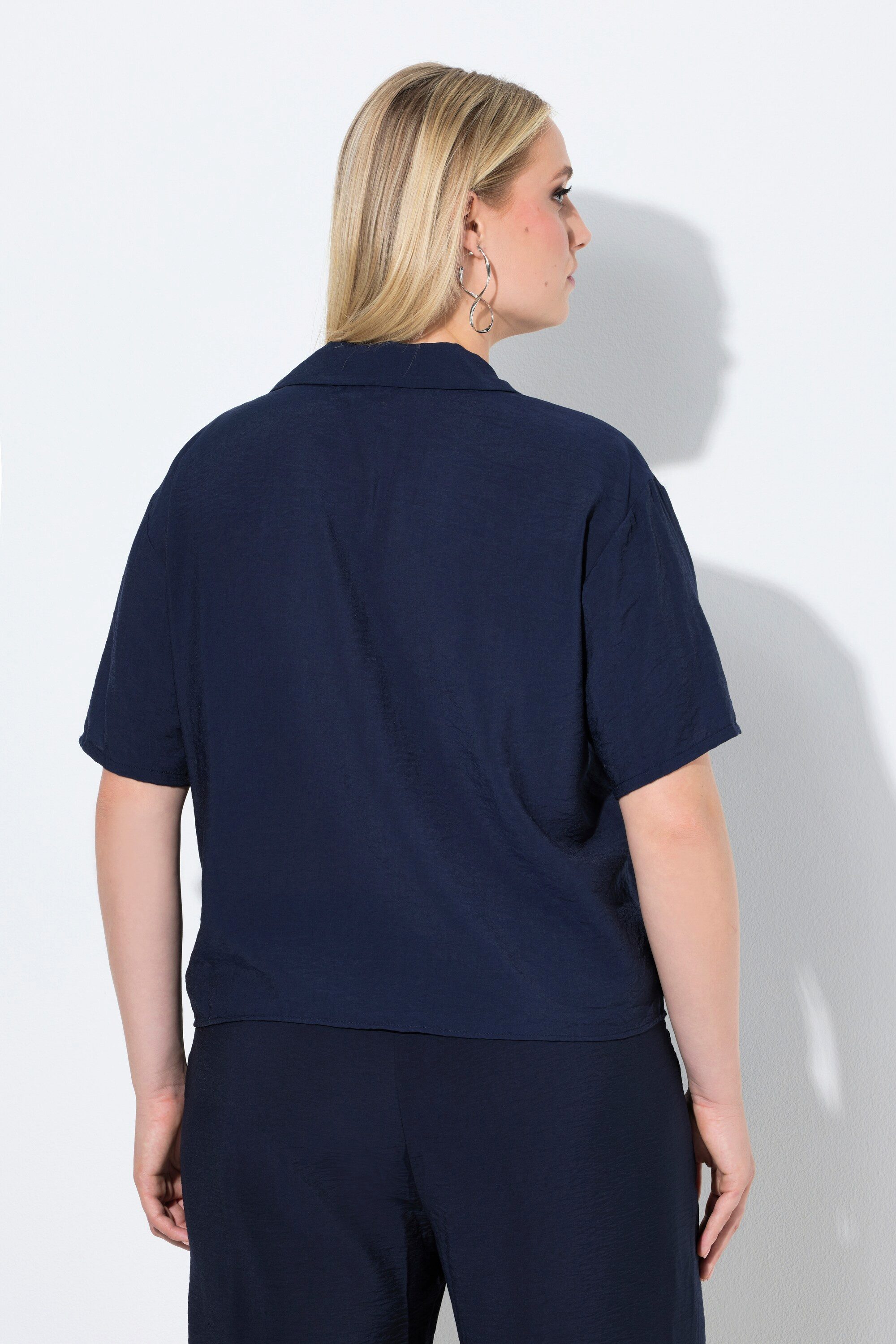 Ulla Popken Hemdbluse Boxy-Bluse kurz Reverskragen Halbarm