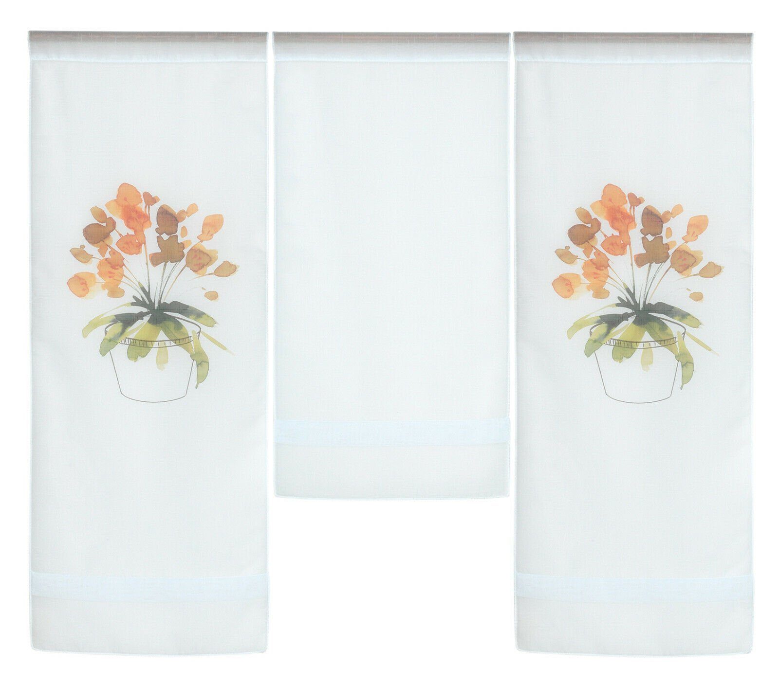 Scheibengardine Design Mini Flächenvorhang 4055-01, Clever-Kauf-24, bedruckt, Stangendurchzug (3 St), transparent Set, Blumen