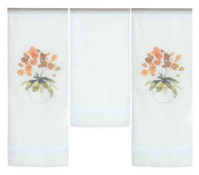Scheibengardine Design Mini Flächenvorhang Set, bedruckt, Blumen, 4055-01, Clever-Kauf-24, Stangendurchzug (3 St), transparent
