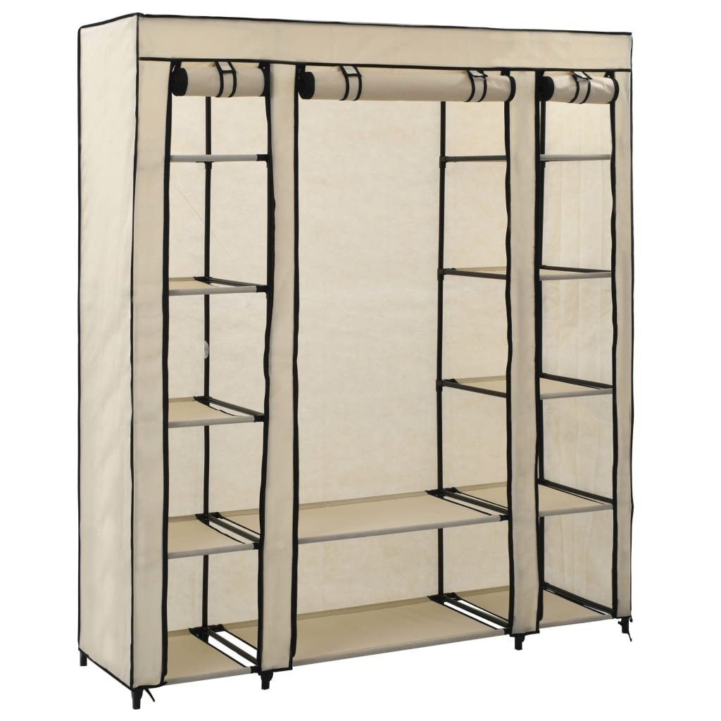 vidaXL Kleiderschrank Stoffschrank mit Fächern (1-St) Kleiderstangen 150x45x176cm Creme