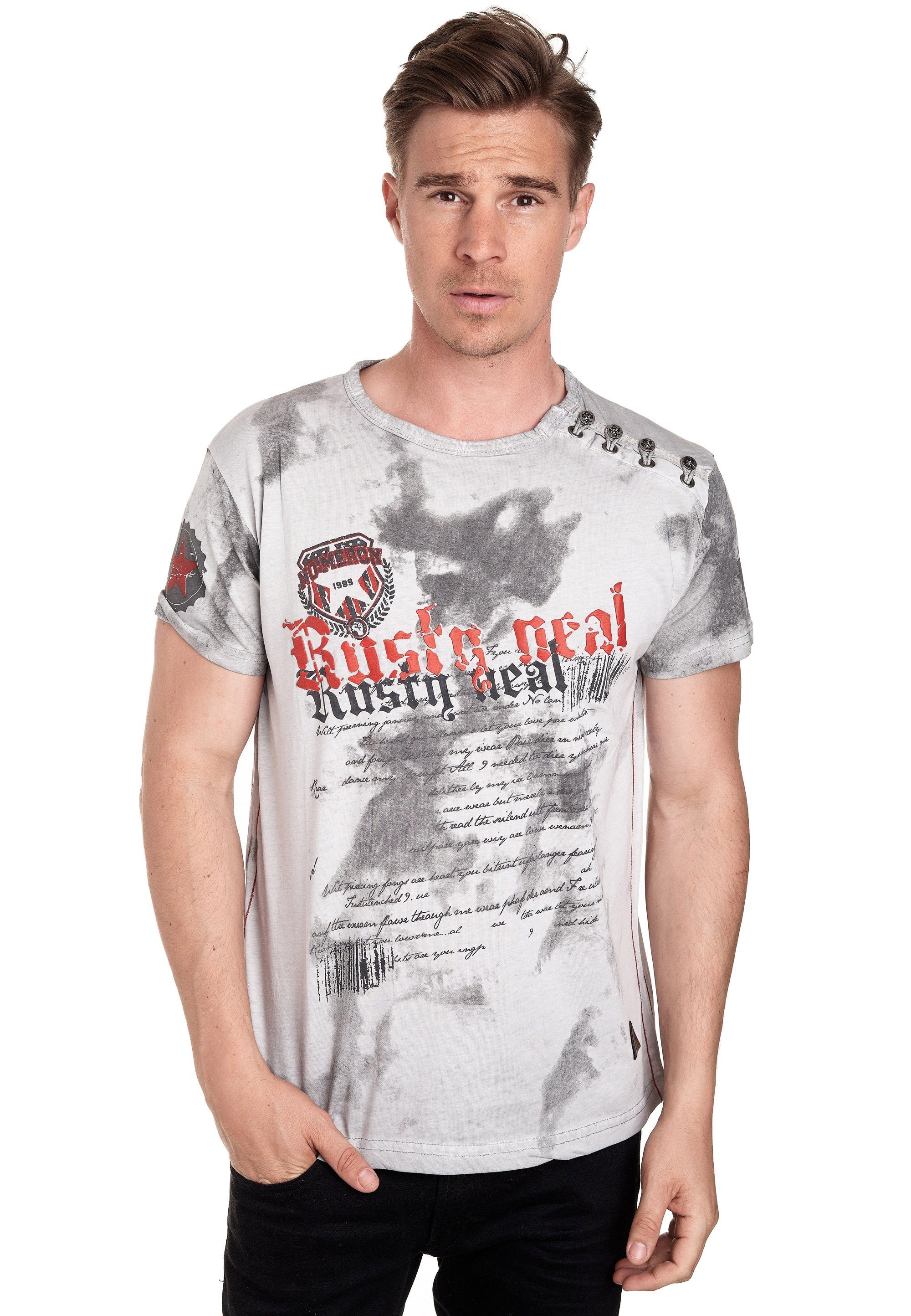 Rusty Neal T-Shirt in tollem Batik-Design hellgrau-meliert