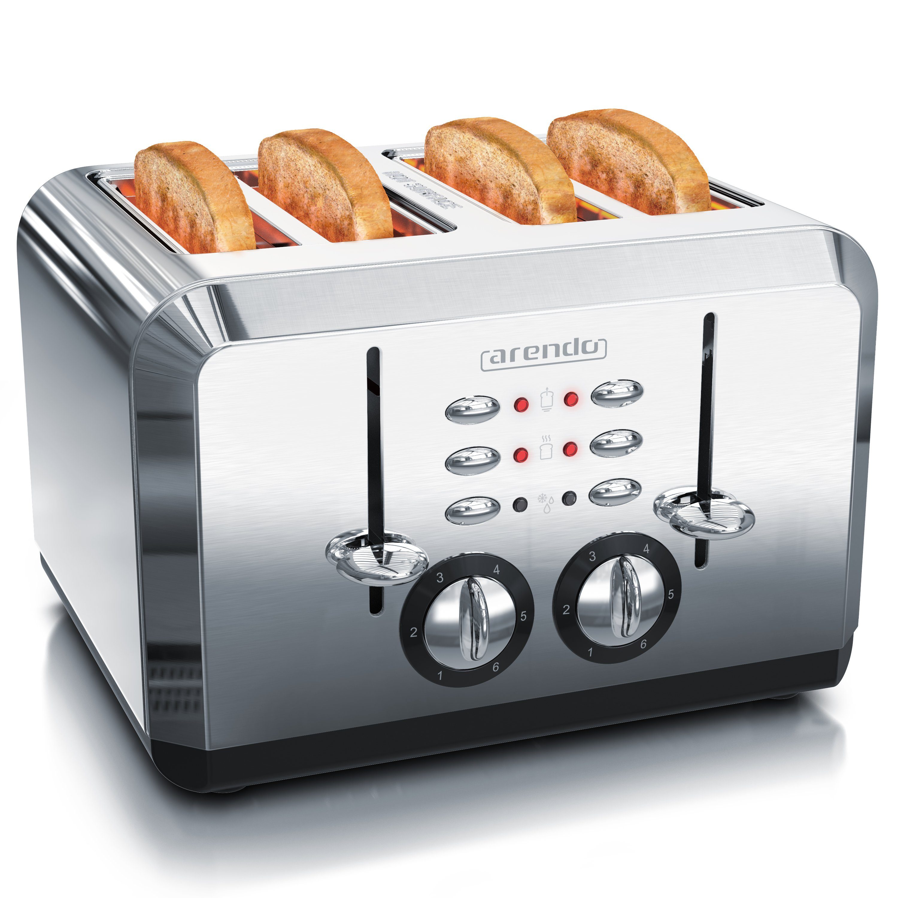 Arendo Toaster, 4 kurze Schlitze, für 4 Scheiben, 1630 W, Automatik, Edelstahl, Wärmeisolierendes Doppelwandgehäuse silber