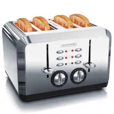 Arendo Toaster, 4 kurze Schlitze, für 4 Scheiben, 1630 W, Automatik Toaster, Edelstahl, Wärmeisolierendes Doppelwandgehäuse