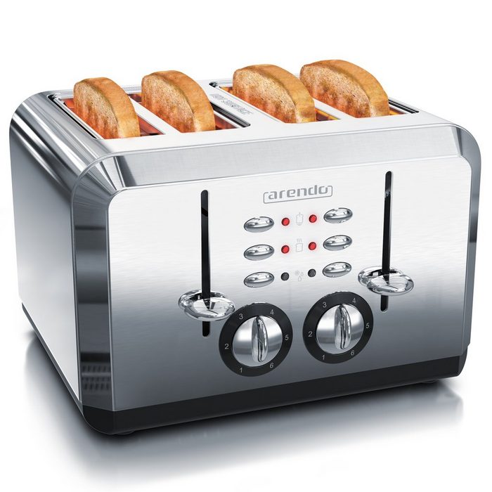 Arendo Toaster 4 kurze Schlitze für 4 Scheiben 1630 W Automatik Toaster Edelstahl Wärmeisolierendes Doppelwandgehäuse