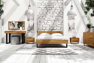 byoak Bett STEEL 160 x 200 aus Massivholz, mit Holzkopfteil, Naturgeölt