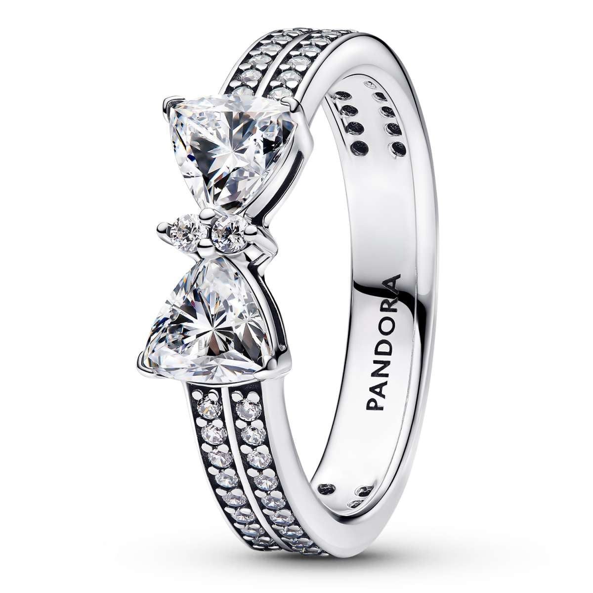 Pandora Silberring 193552C01, für Damen Funkelnde Schleife Doppelreihe