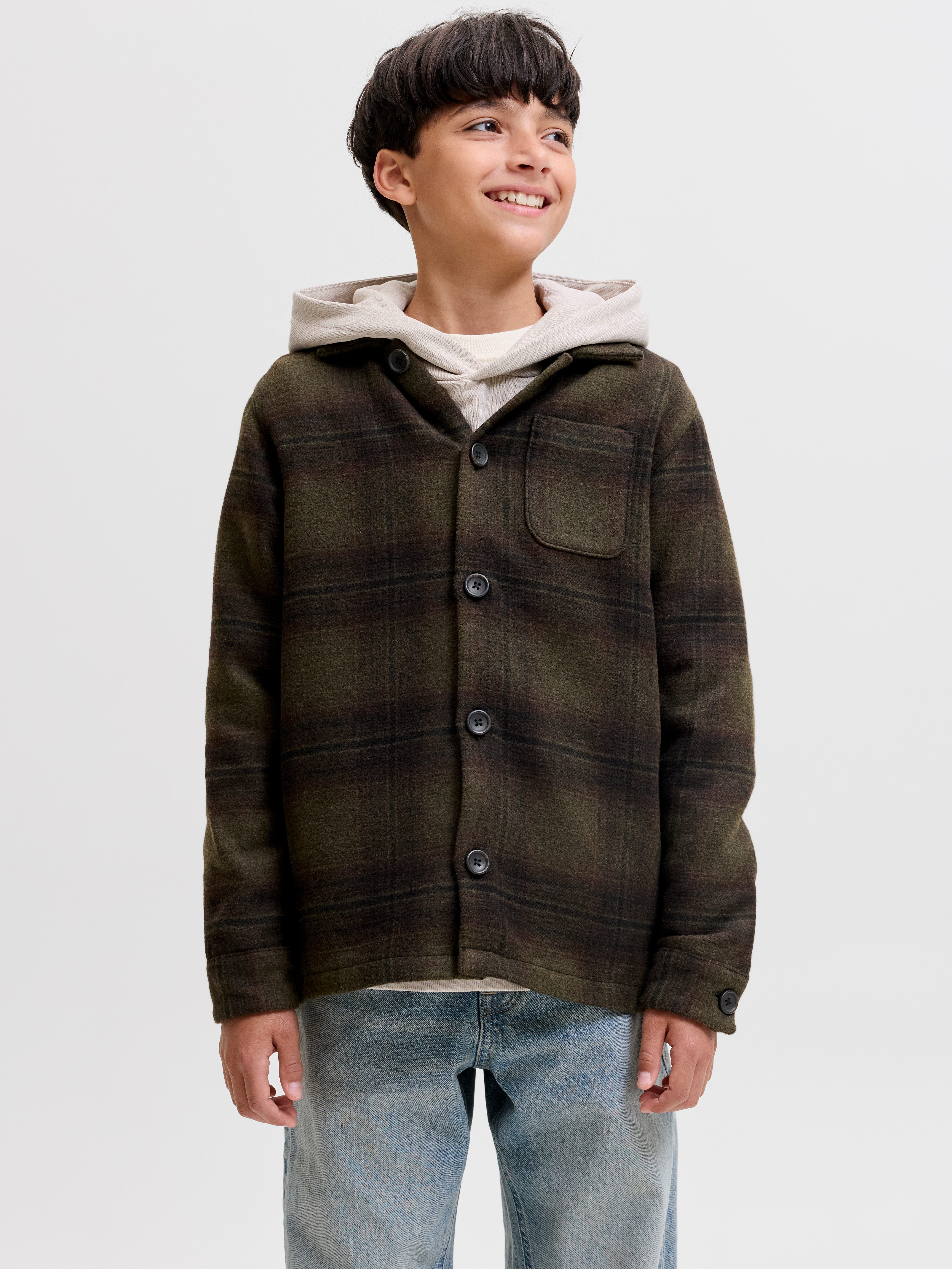 Jack & Jones Junior Langarmhemd JJESOHO OLLIE OVERSHIRT LS SN JNR Materialmix, locker geschnitten