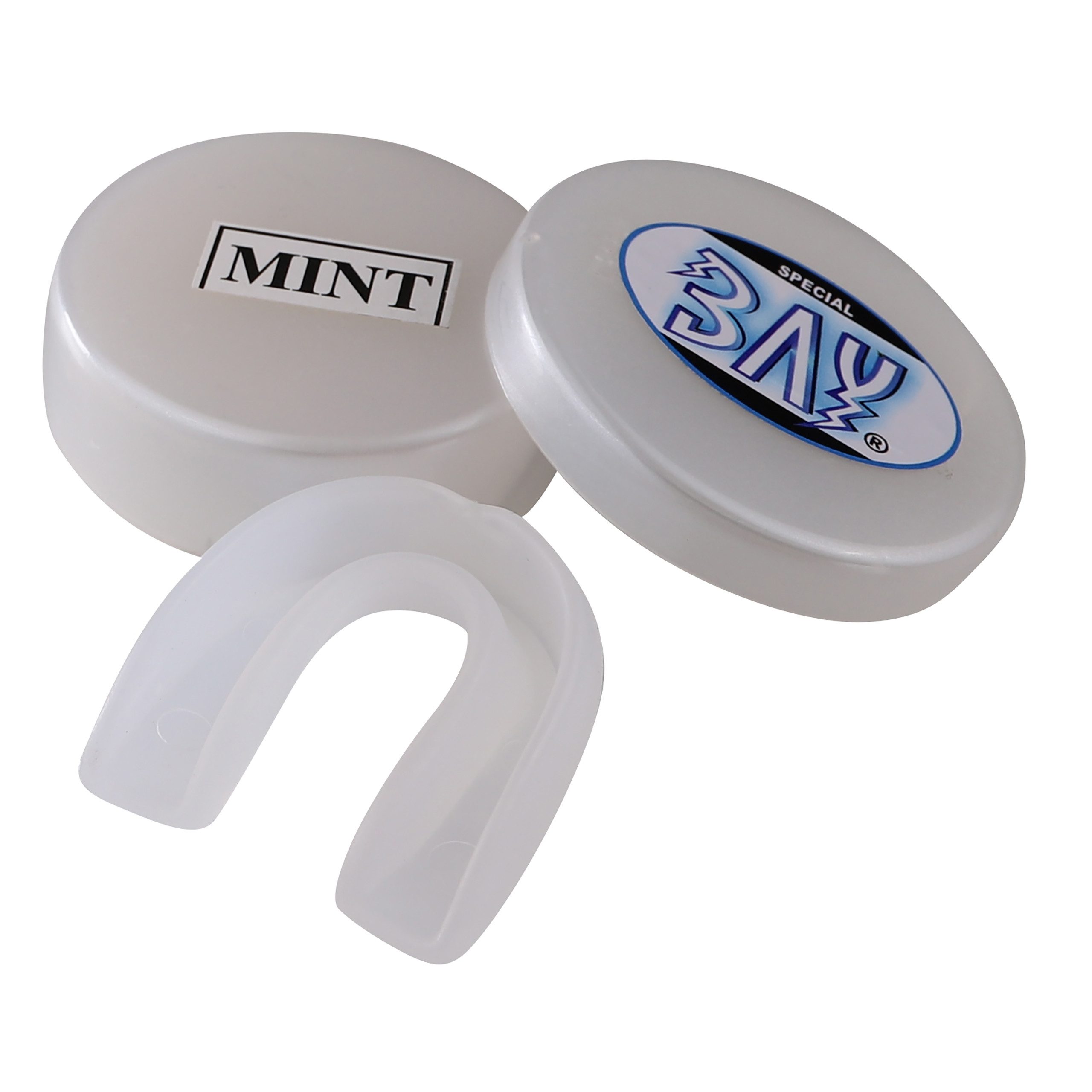 BAY-Sports Zahnschutz Aroma Minz Geschmack Zahnschützer Mundschutz Boxen KLAR weiß Kinder (Deutsche Anleitung, Anpassung im Wasserbad), Pfefferminz Geruch, Kinder und Jugendliche bis ca. 12 Jahre