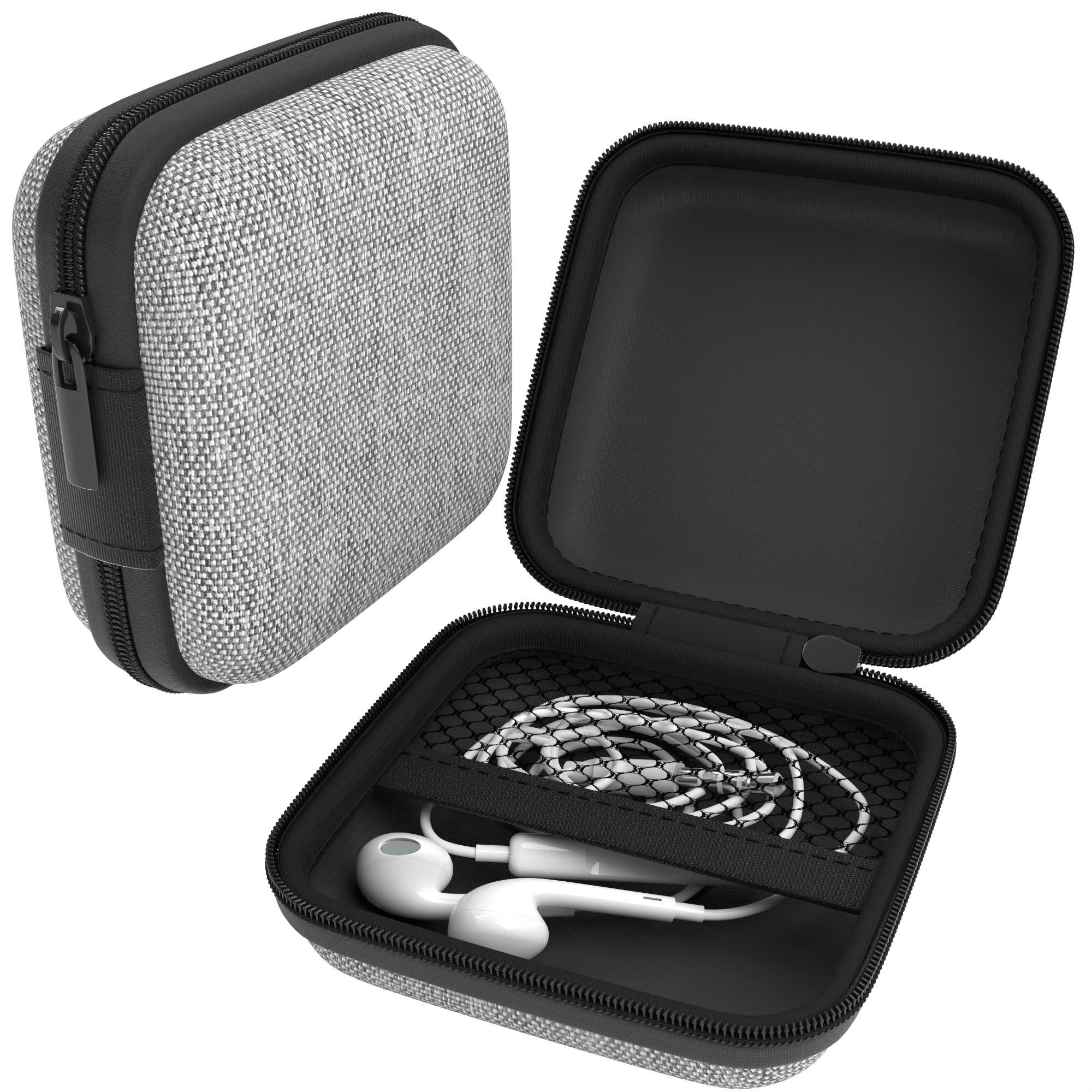 EAZY CASE Kopfhörer-Schutzhülle Universal Tasche für In-Ear Kopfhörer mit Netzfach, Stoßfester Schutz Hardcover Netzfach Kopfhörer klein eckig Hellgrau