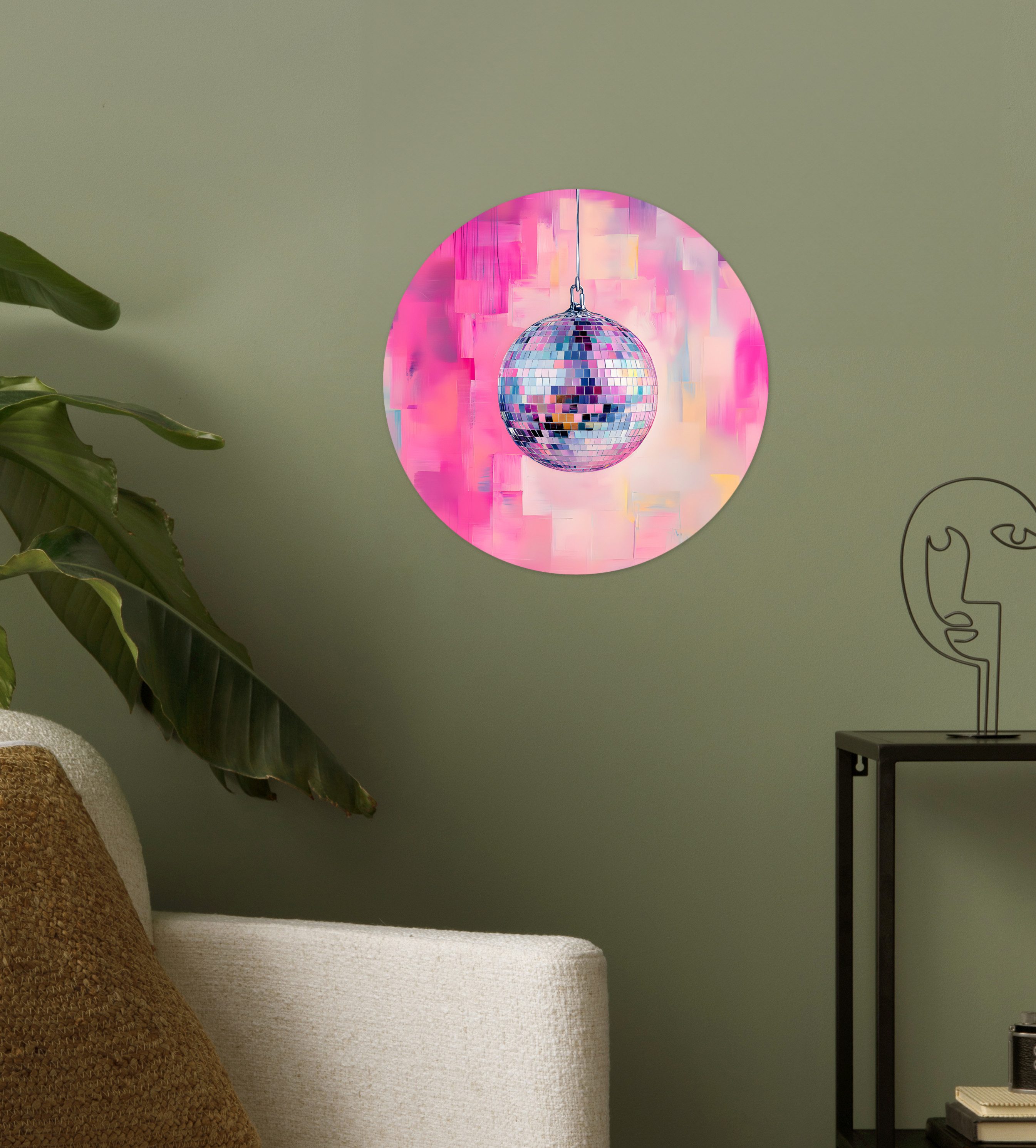 MuchoWow Wandsticker Discoball - Rosa - Farbe (1 St), Wandtattoo Selbstklebend, Wohnzimmer Deko Aufkleber, 30x30 cm