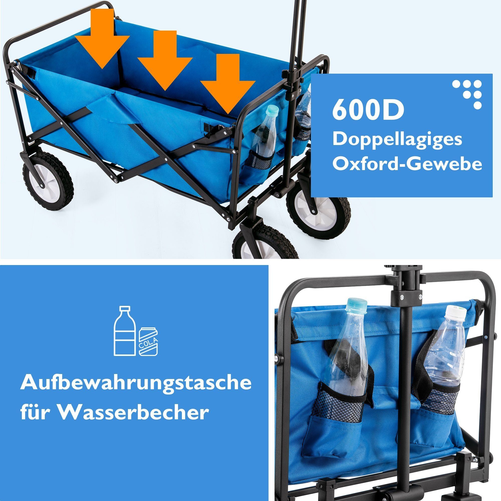 Griffe, 100 DOTMALL kg Faltbar, Outdoor bis Bollerwagen Trolley,Verstellbare Blau
