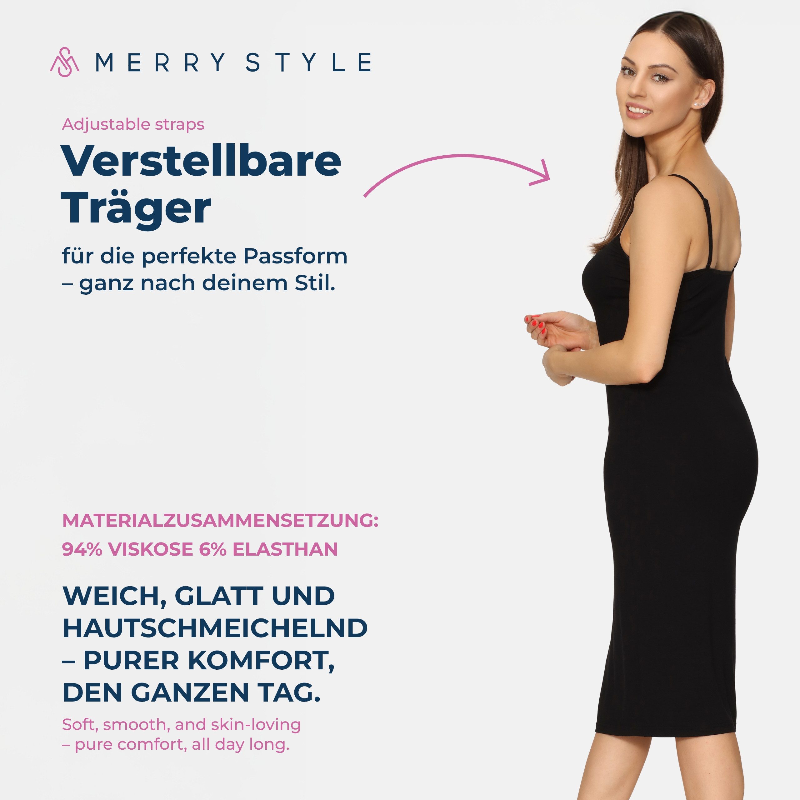 Merry Style Unterkleid Damen Spaghettikleid MS10-402 (1-tlg) aus Viskose – Bild 4 von 5