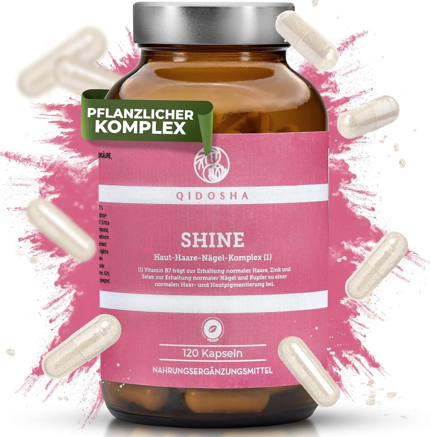 QIDOSHA SHINE Haut, Haare & Nägel Komplex Kapseln, Silizium-Komplex mit Silicium, Hyaluronsäure, Zink, Selen, Kupfer & Vitaminen, deutsche Fertigung, Haut Haare Nägel Kapseln à 12000 St., 74 g