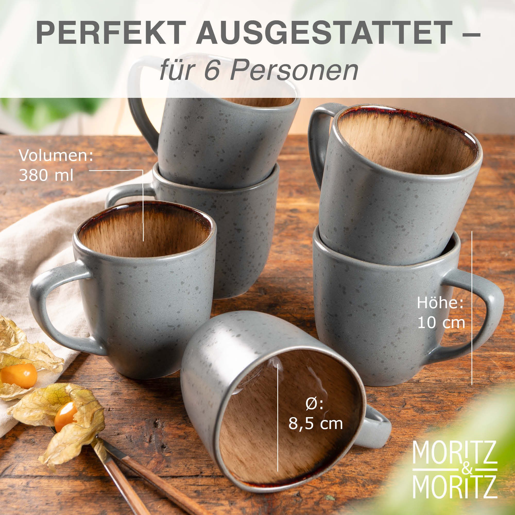 Moritz & Moritz Tasse Moritz & Moritz ORGANIC reaktiv amber Tassen Set 6tlg., 6-tlg., Steinzeug, für 6 Personen - spülmaschinen- und mikrowellengeeignet