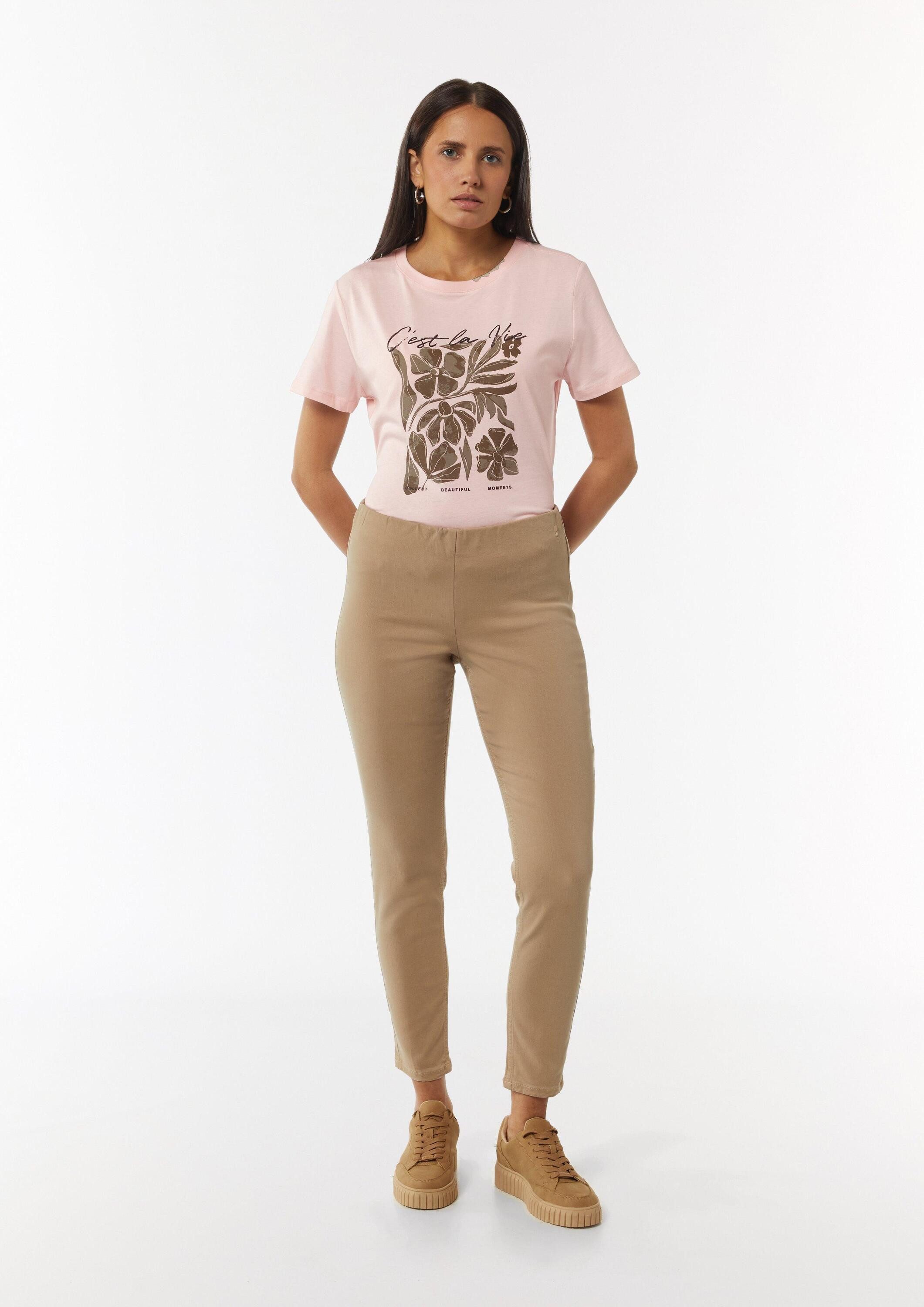 comma Kurzarmshirt T-Shirt T-Shirt mit Artwork und Stickerei am Ausschnitt