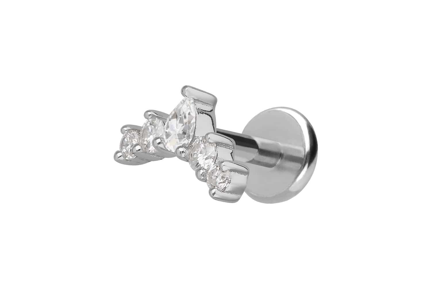 PIERCINGLINE Piercing-Set Titan Labret mit Innengewinde + 925er Silber Aufsatz MOISSANIT-BOGEN (Labrets, 1-tlg)