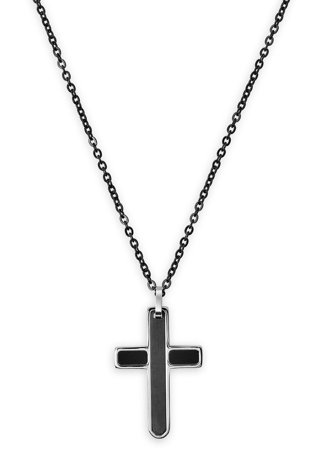 Halskette, ELEMENTS schwarz Kette EDEN X3968 mit Anhänger XENOX Kreuz,