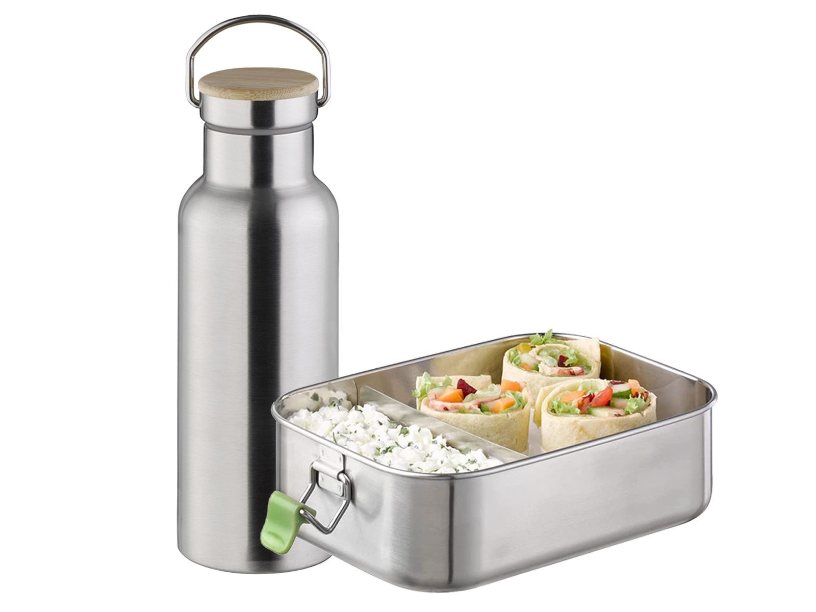 APS Lunchbox, Edelstahl, (2-tlg), SET Thermosflasche & Brotdose aus Edelstahl, Butterbrotdose Vesperdose