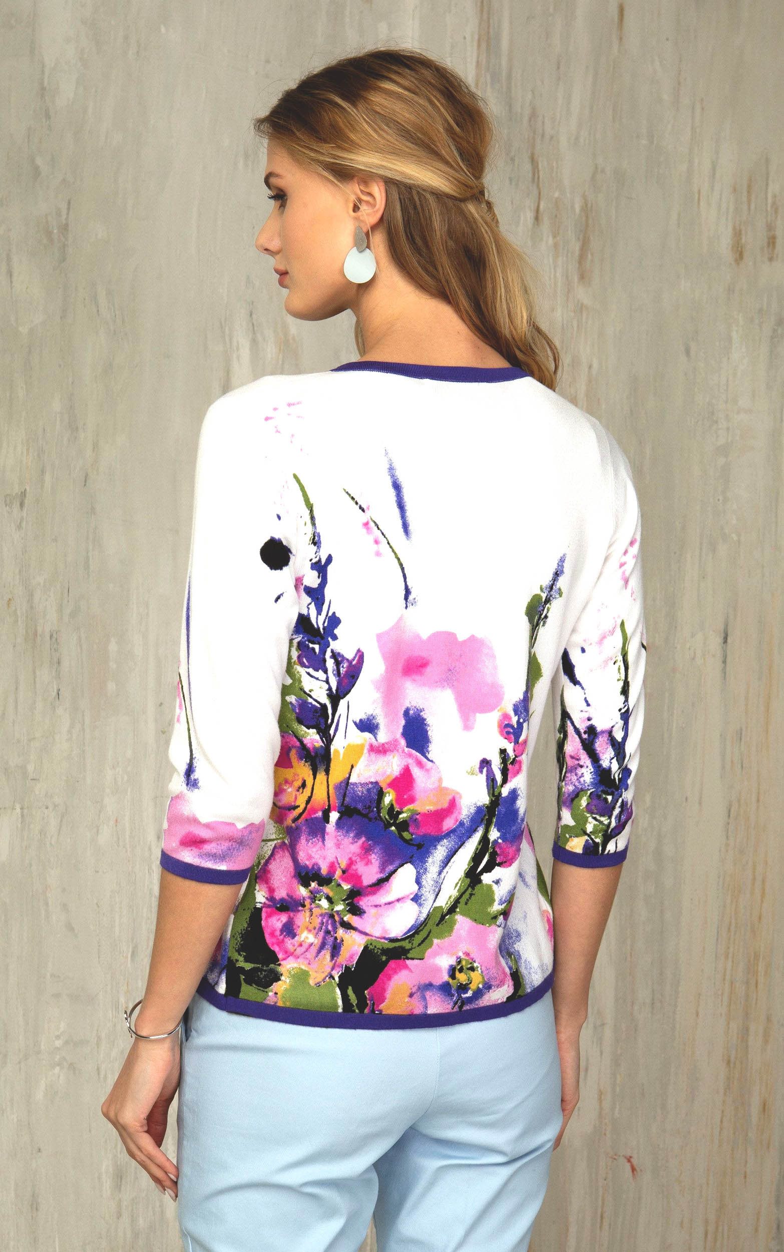 Passioni Cardigan Twinset mit Aquarell-Blumendruck, Strass günstig online kaufen