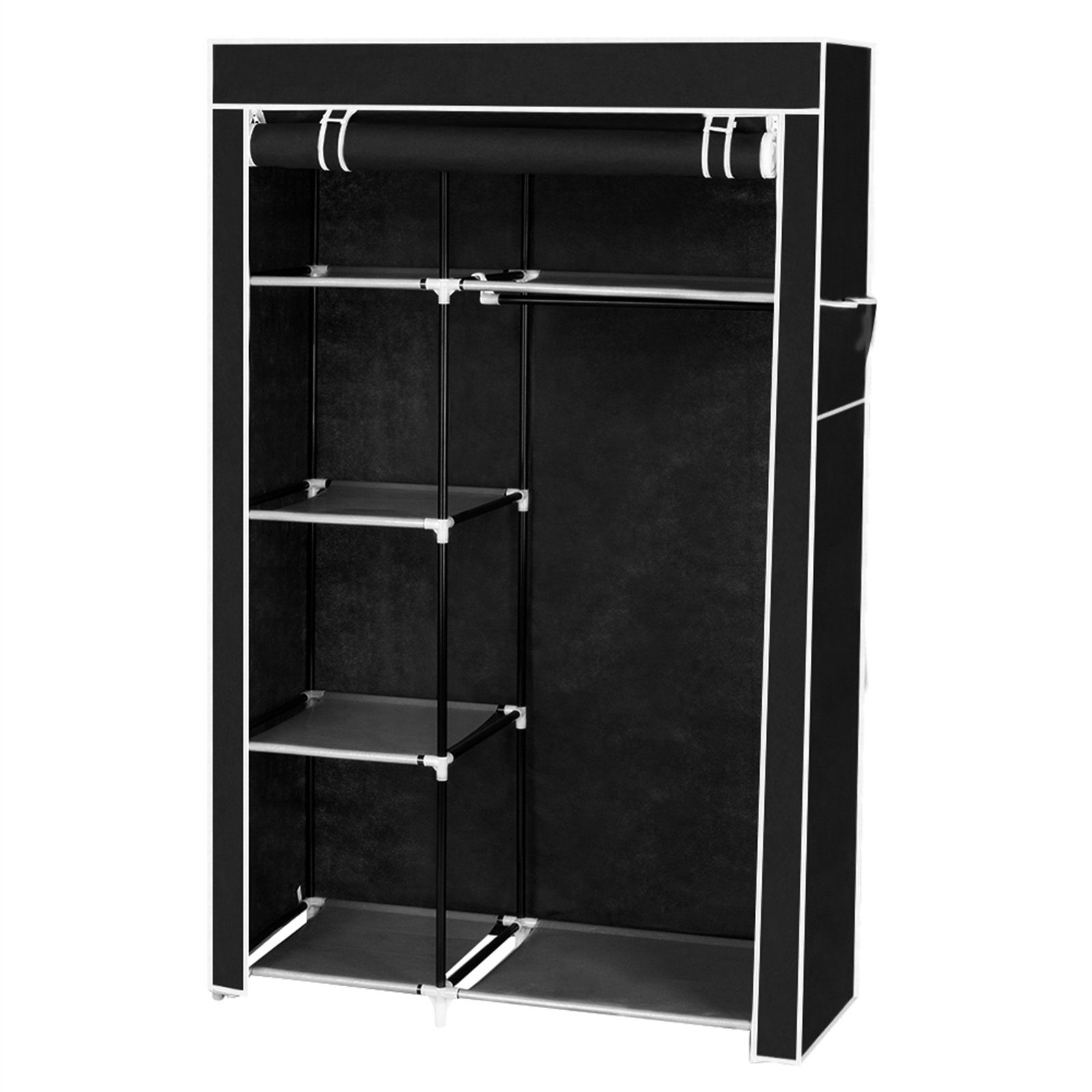 VINGLI Stoffschrank Kleiderschrank 104.5x45.5x158cm Stoffschrank mit Kleiderstange, stabil, klein, faltbar, Schwarz