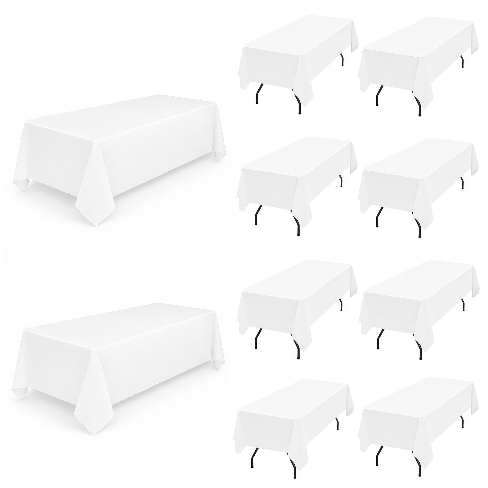 BlingBin Tischdecke 10 Stück weiße Polyester-Tischdecken für 6 Fuß rechteckige Tische (10er Set 10-tlg, 155 cm x 265 cm), waschbar, für Feier, Hochzeit, Buffet und Event