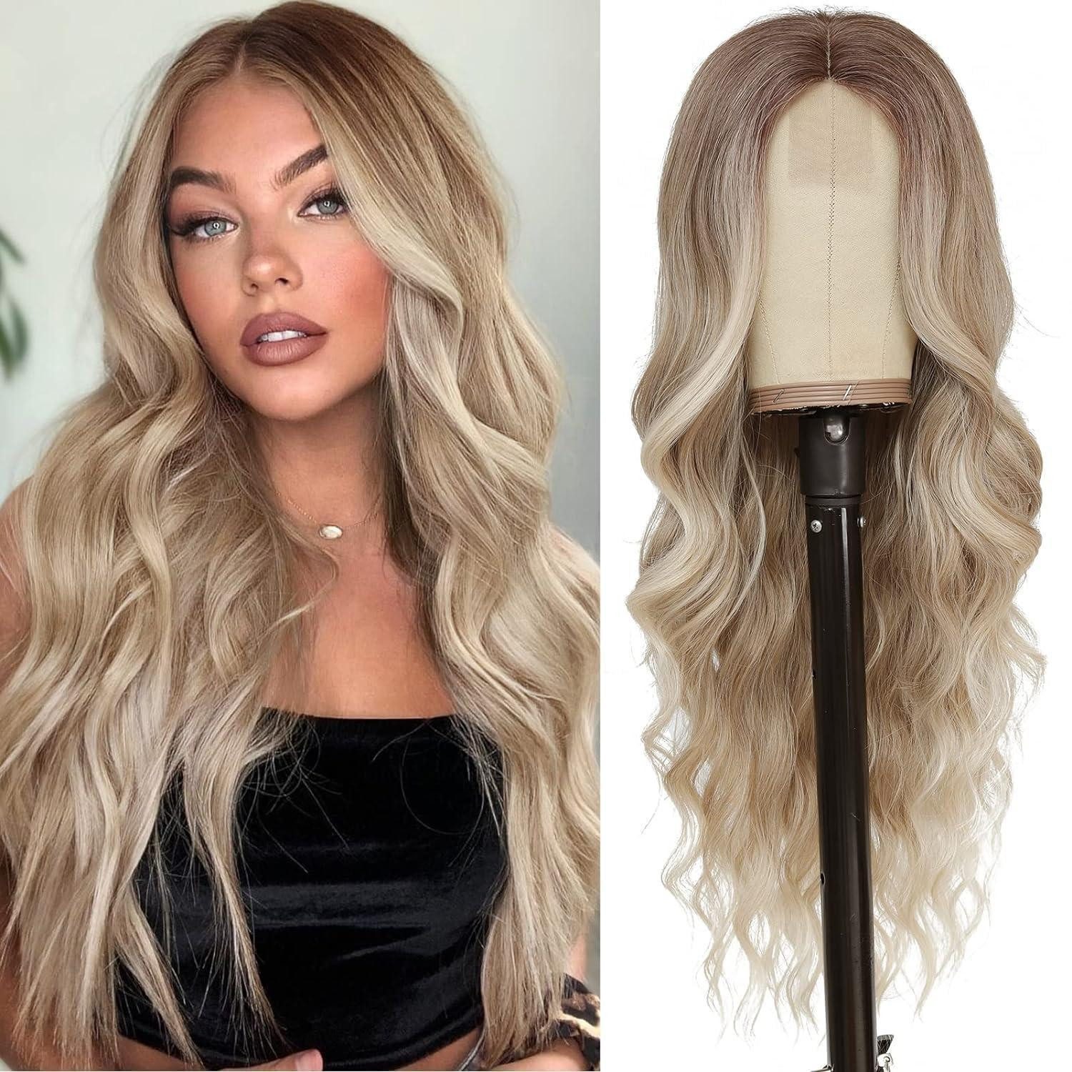 LuxusKollektion Kunsthaarperücke Perücke Mittelscheitel Locken Synthetik Frauen Party Ombre blond