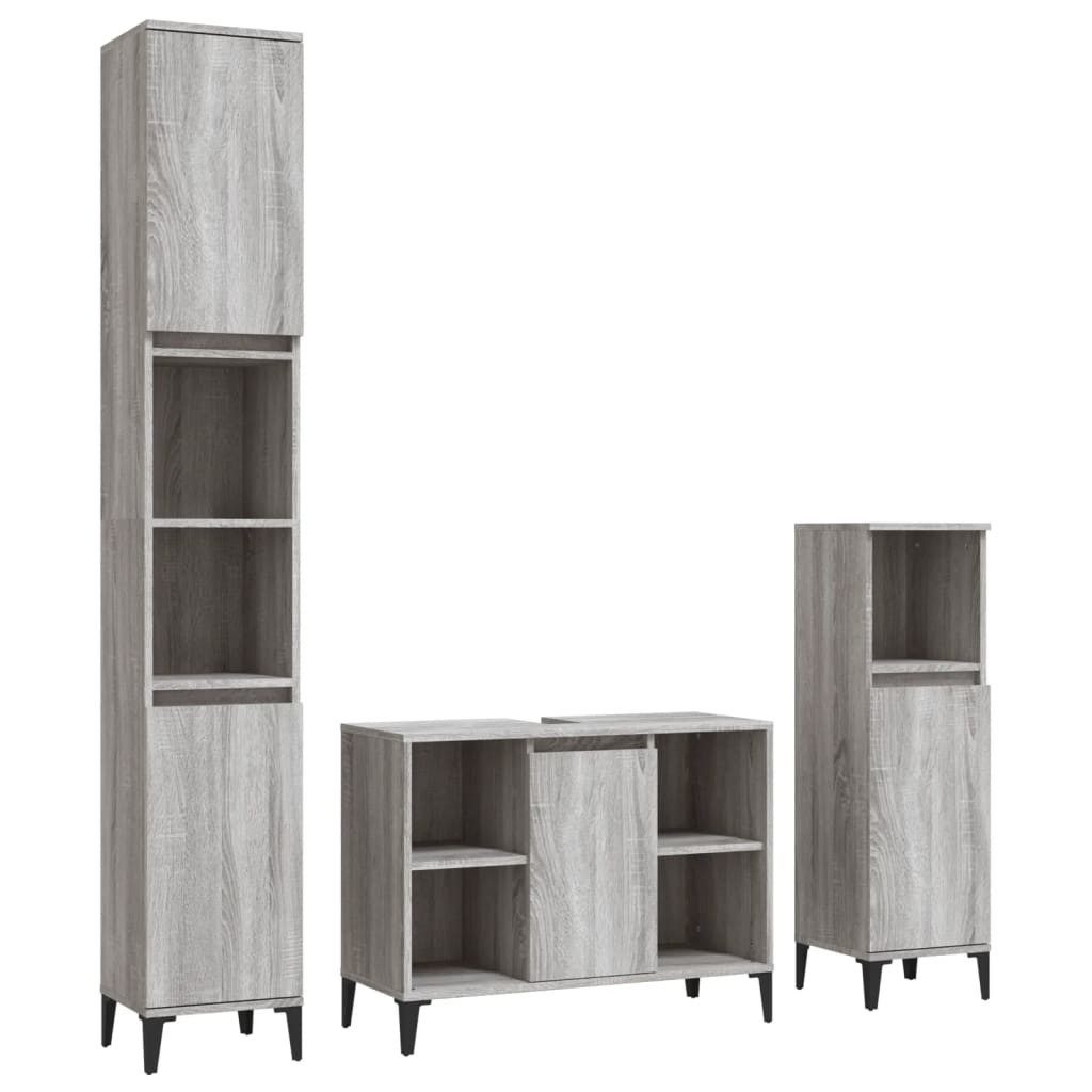 vidaXL Badezimmer-Set 3-tlg. Badmöbel-Set Grau Sonoma günstig online kaufen