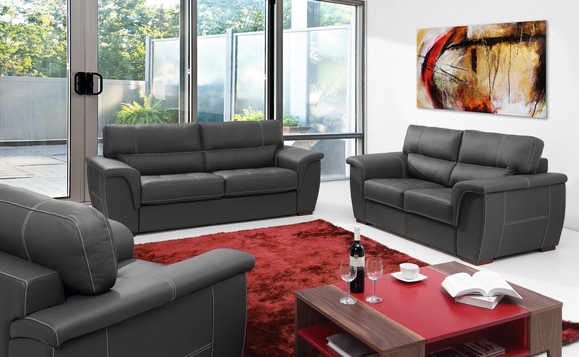 JVmoebel Wohnzimmer-Set, Leder Design Couch Polster Sitz Garnitur Sofa 2+1+1 Leder Sofas