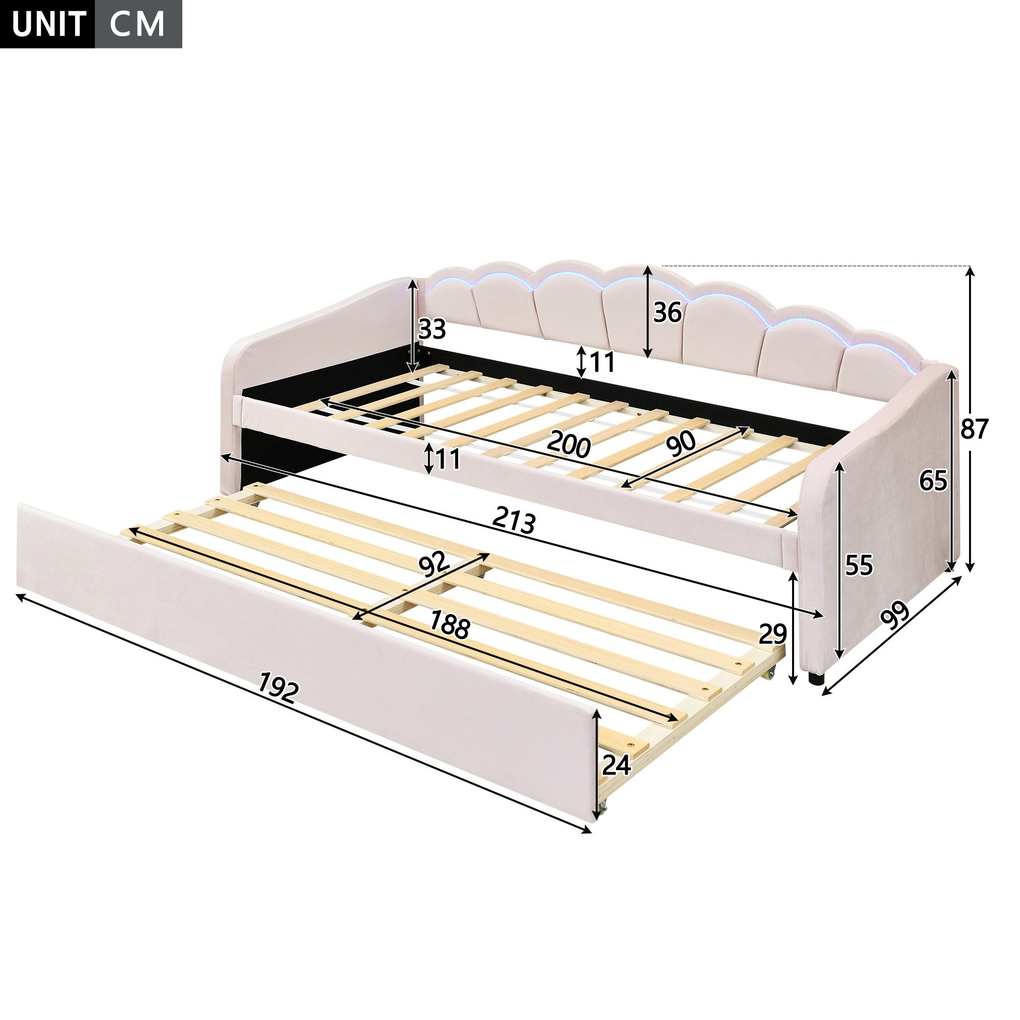 Merax Daybett 90x200cm mit Ausziehbett 90x190cm (1 tlg), Samt Polsterbett S günstig online kaufen
