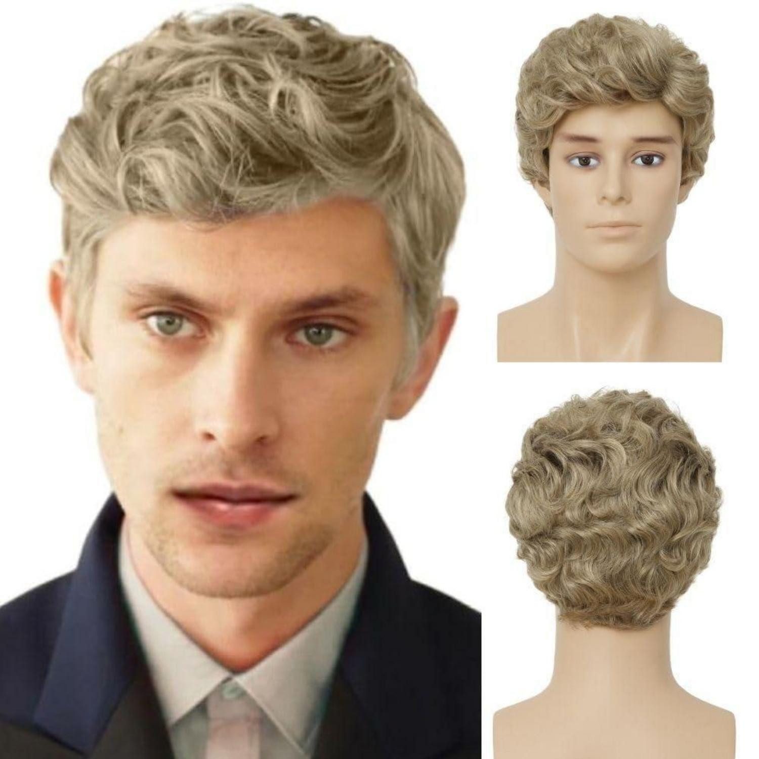 LuxusKollektion Kunsthaarperücke Perücke Herren kurz lockig Männerhaar Synthetikfaser Cap Blond Braun