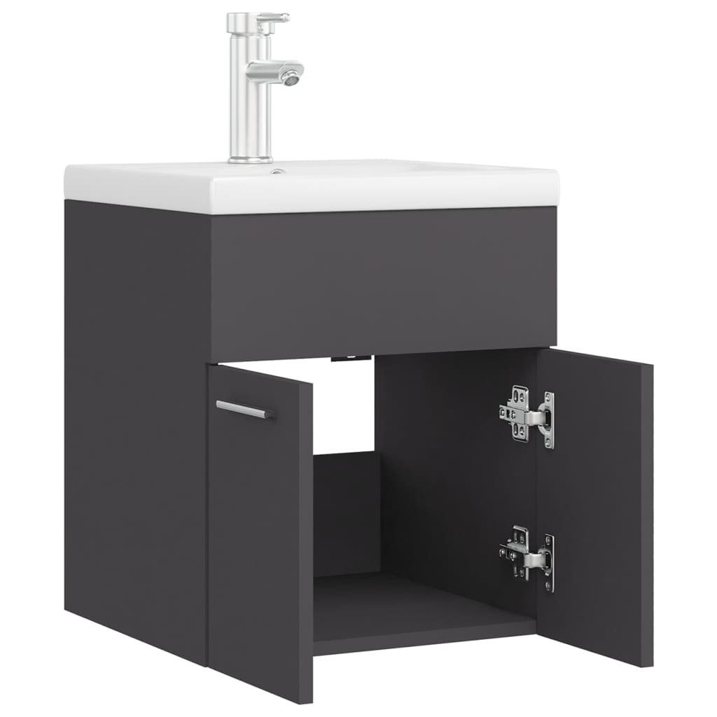 vidaXL Badezimmerspiegelschrank Waschbeckenunterschrank mit (1-St) Grau Einbaubecken Holzwerkstoff