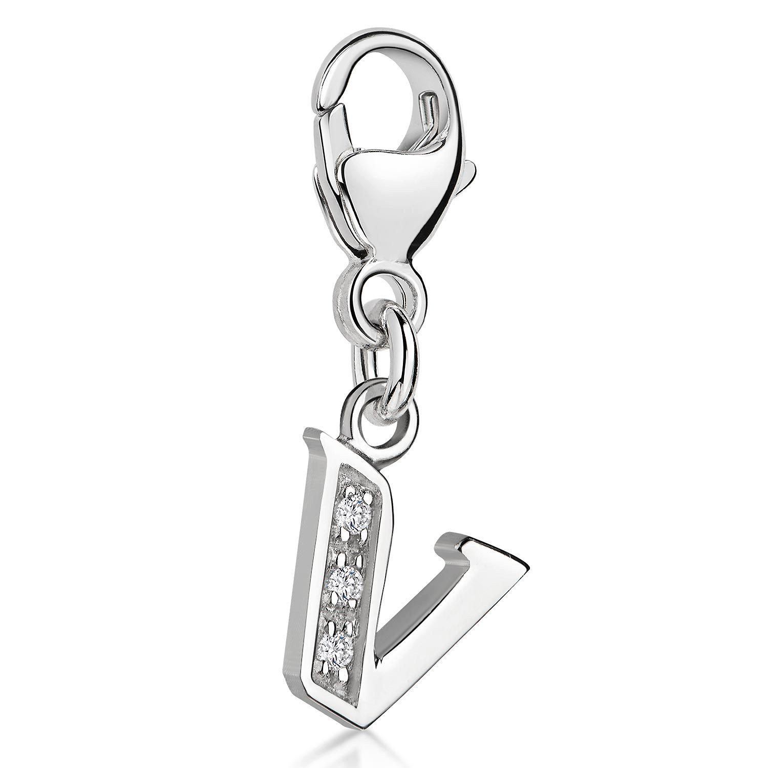 Charm Buchstabe Silber Anhänger Buchstabe " V " Alphabet Zirkonia C72