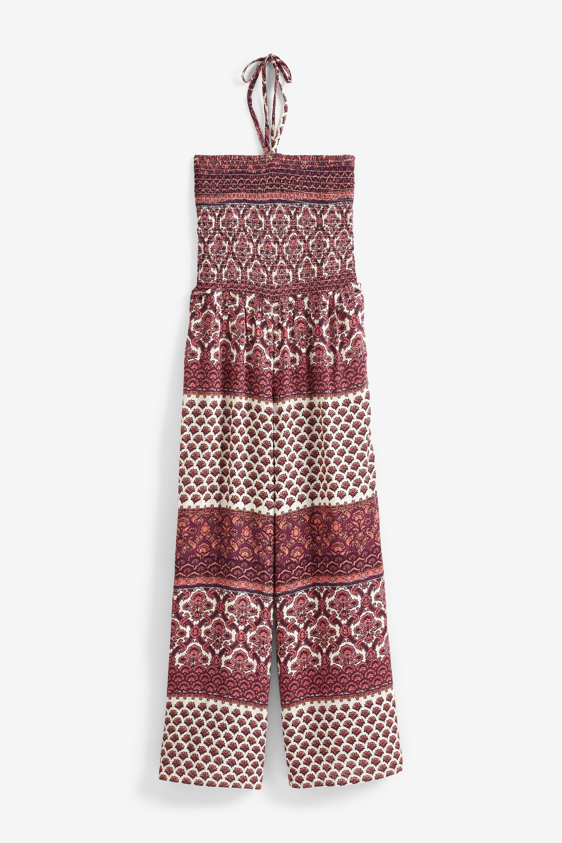 Next Jumpsuit Gesmokter Bandeau-Overall (1-tlg) Red Burgundy Woodblock