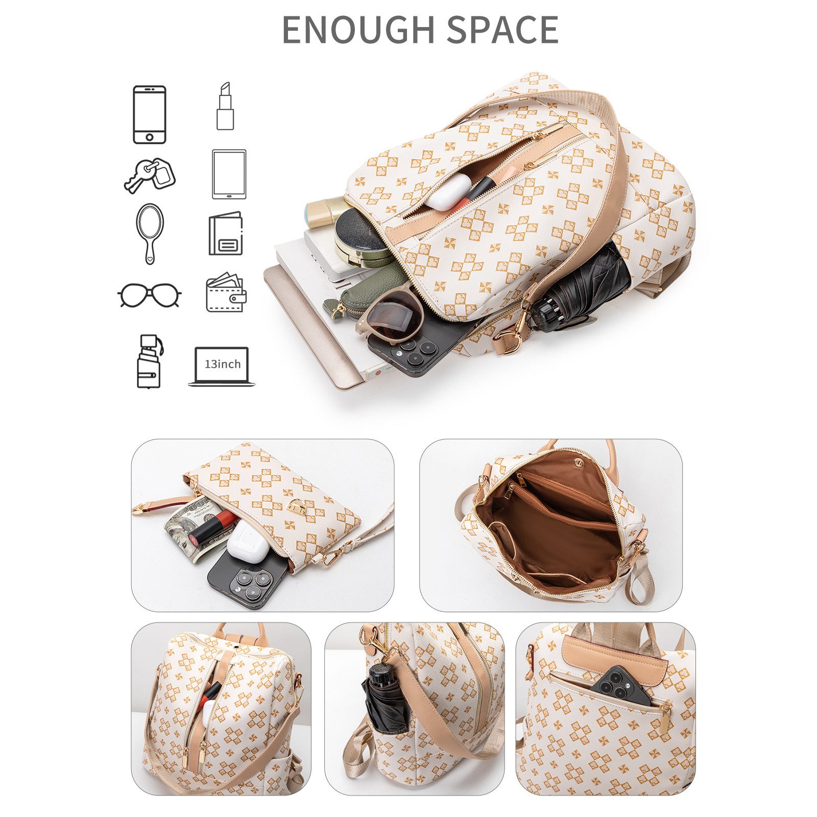 Toomoke Rucksack Damen Rucksack, Kleine 2 in 1 Rucksackhandtasche (Wasserdichte Leder Schultaschen, Geldbörse Umhängetasche Handtasche Rucksack), Geschenk,Anti-Diebstahl Tagesrucksack Schultertaschen