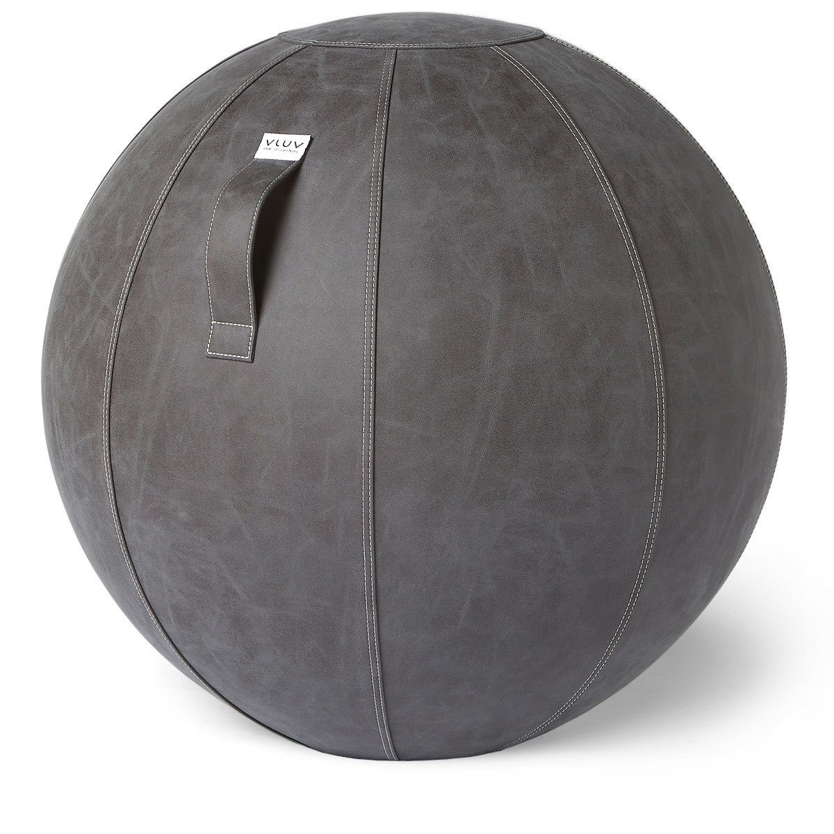 VLUV Sitzball VLUV BOL Vega Sitzball, ergonomisches Sitzmöbel für Büro und Zuhause, Farbe: Dark Grey (Dunkelgrau), Ø 60cm - 65cm, Bezug aus veganem Kunstleder, robust und formstabil, mit Tragegriff